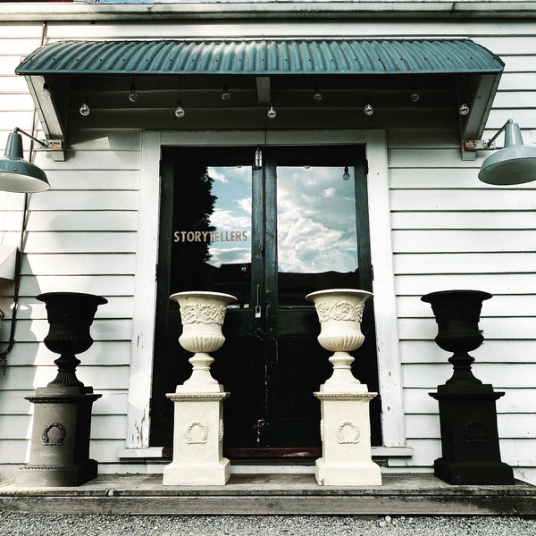 Cast Iron Urns on Plinths (Black)