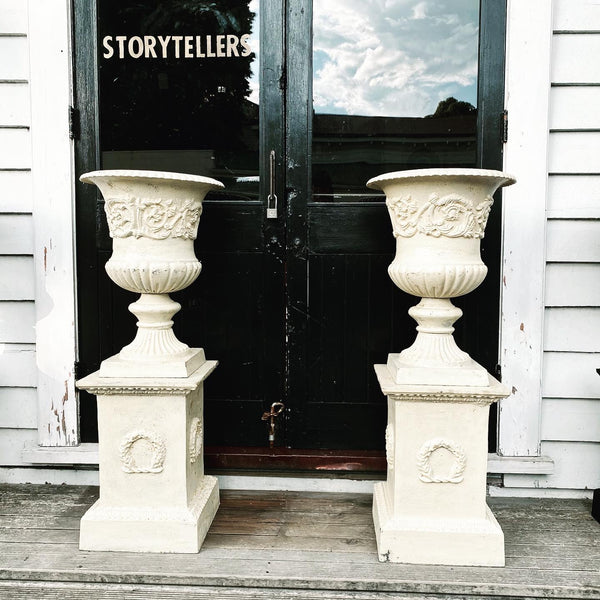 Cast Iron Urns on Plinths (Black)